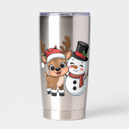 Cute Holiday Reindeer & Snowman Thermobecher