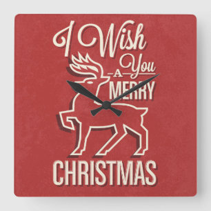 Cute Holiday Reindeer Wall Clock Quadratische Wanduhr