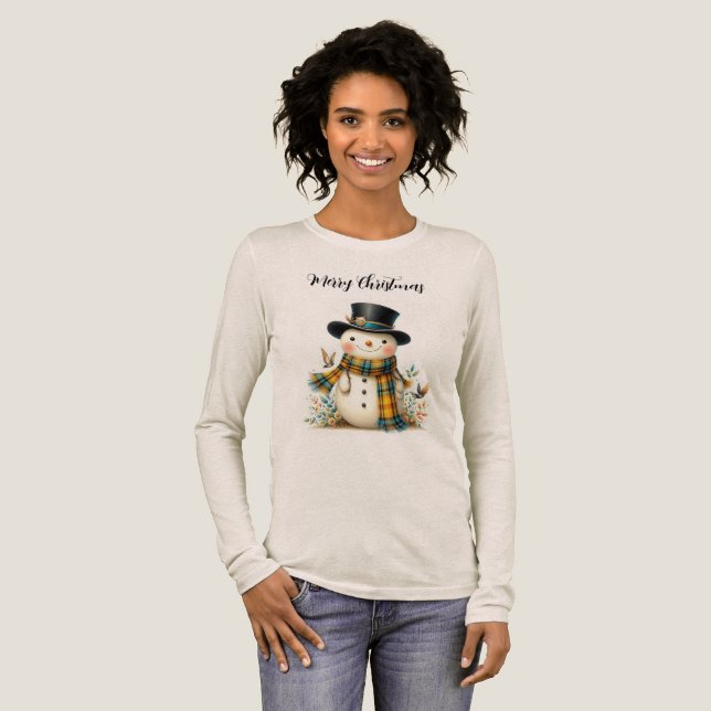 Cute Holiday Snowman T-Shirt Tri-Blend Shirt (Volle Vorderseite)