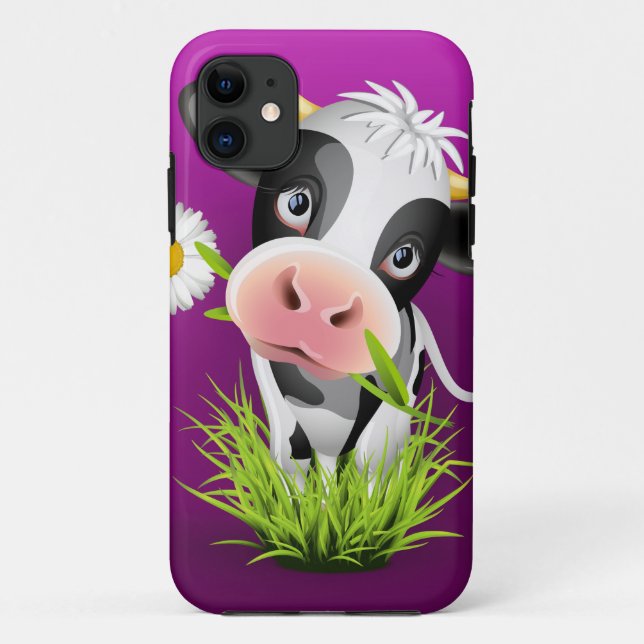 Cute Holstein cow in grass over purple Case-Mate iPhone Hülle (Rückseite)