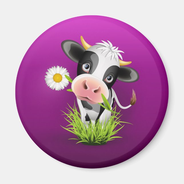 Cute Holstein cow in grass over purple Magnet (Vorne)