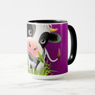 Cute Holstein cow in grass over purple Tasse