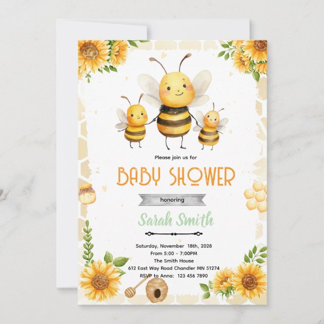 Cute honey bee party theme invitation einladung (Vorderseite)
