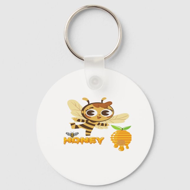 Cute Honey Bee with Dripping Honey Typography Desi Schlüsselanhänger (Vorderseite)