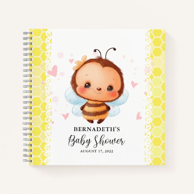 Cute Honey Bumblebee Baby Shower Guest Book Notizbuch (Vorderseite)