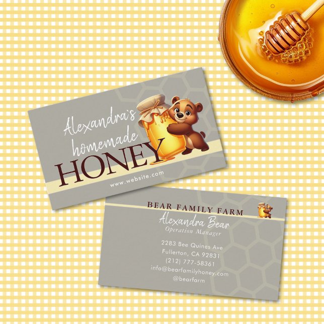 Cute Honey Happy Teddy Bear Jar Honeycomb Visitenkarte (Von Creator hochgeladen)