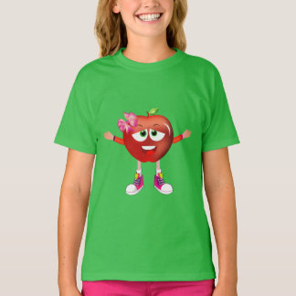 Cute Hopeful Red Apple Girl Cartoon Shirt for Kids