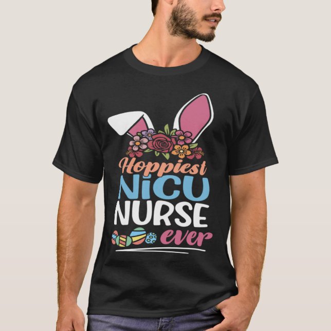 Cute Hoppiest NICU Nurse Ever Bunny Ear Red Plaid  T-Shirt (Vorderseite)