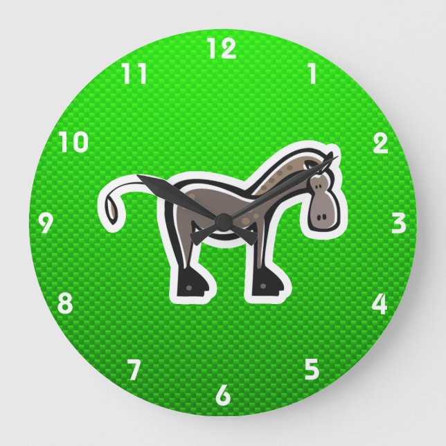 Cute Horse; Green Große Wanduhr (Vorderseite)