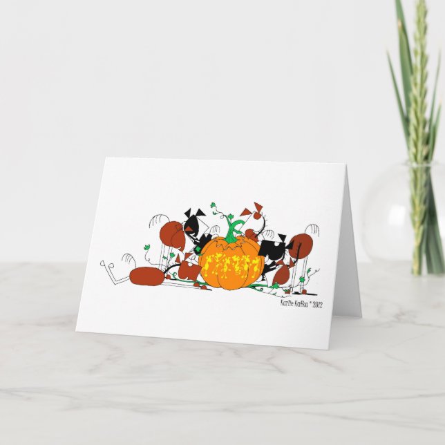 Cute Horse Herd with Carved Pumpkin Karte (Vorderseite)