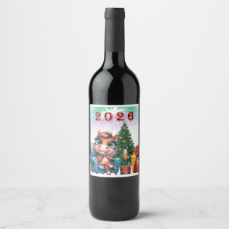 Cute Horse New Year's Eve Label Weinetikett