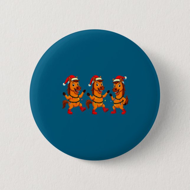 Cute Horse Santa Hat Dancing Lights Christmas Danc Button (Vorderseite)