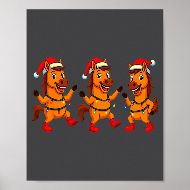 Cute Horse Santa Hat Dancing Lights Christmas Danc Poster (Vorne)