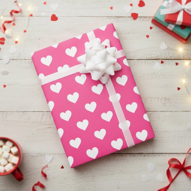 Cute Hot Pink And White Heart Patterned Geschenkpapier (Cute Hot Pink And White Heart Patterned Wrapping Paper)