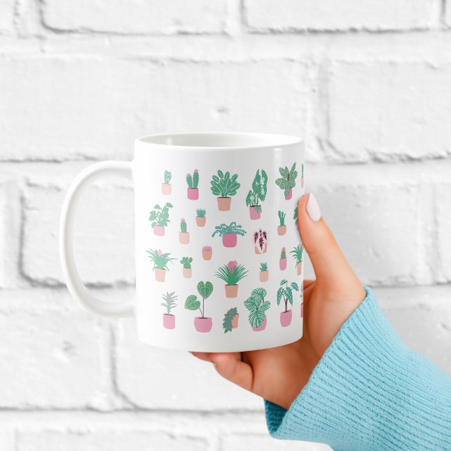 Cute Houseplant Pattern with Minimalist Potted Pla Kaffeetasse (Von Creator hochgeladen)