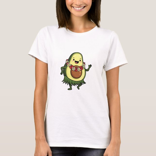 Cute Hula Avocado Character Dancing T-Shirt (Vorderseite)