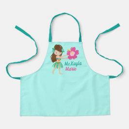 Cute Hula Dancer Hawaiian Girl Teal Monogram Schürze