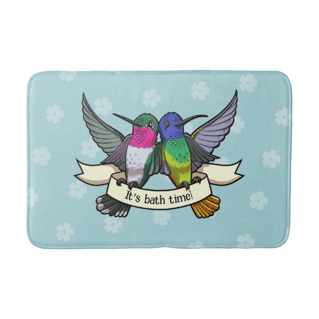 Cute Hummingbirds It's Bath Time! Ribbon Cartoon Badematte (Vorderseite)