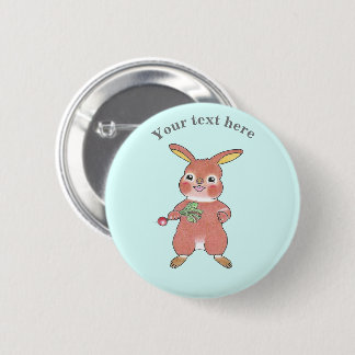 Cute Hungry Bunny Rabbit Blue Button