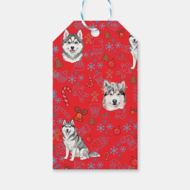 Cute Husky Dog Christmas Winter Seamless Pattern  Geschenkanhänger (Vorderseite)
