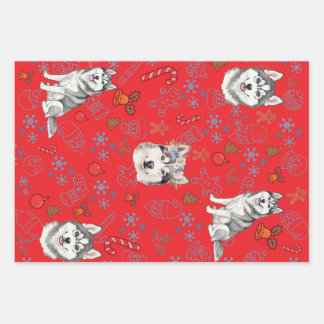 Cute Husky Dog Christmas Winter Seamless Pattern Geschenkpapier Set