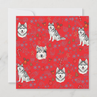 Cute Husky Dog Christmas Winter Seamless Pattern Karte