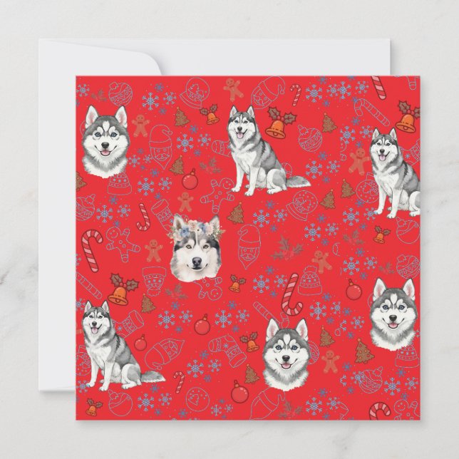 Cute Husky Dog Christmas Winter Seamless Pattern  Karte (Vorderseite)