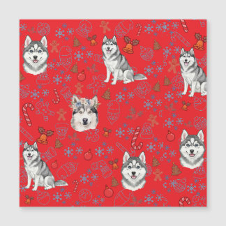 Cute Husky Dog Christmas Winter Seamless Pattern Magnetkarte