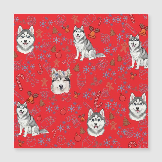Cute Husky Dog Christmas Winter Seamless Pattern  Magnetkarte (Vorderseite)