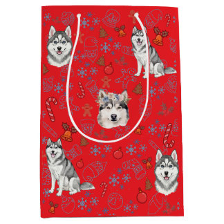 Cute Husky Dog Christmas Winter Seamless Pattern Mittlere Geschenktüte