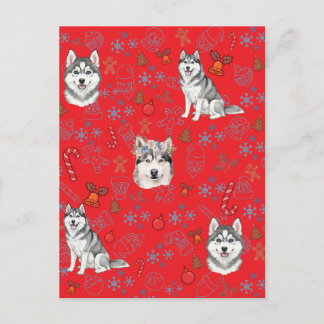 Cute Husky Dog Christmas Winter Seamless Pattern Postkarte