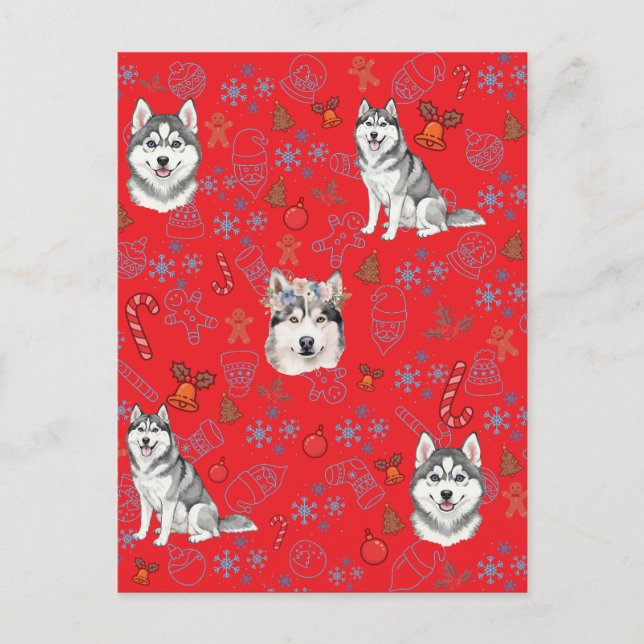 Cute Husky Dog Christmas Winter Seamless Pattern  Postkarte (Vorderseite)