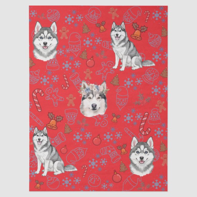 Cute Husky Dog Christmas Winter Seamless Pattern  Seidenpapier (Vorderseite)