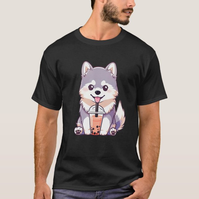 Cute Husky Dog Drinking Bubble Milk Tea  Dog T-Shirt (Vorderseite)