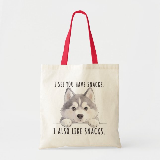 Cute Husky Dog Snacks Quote Funny Minimalist Tragetasche (Vorne)
