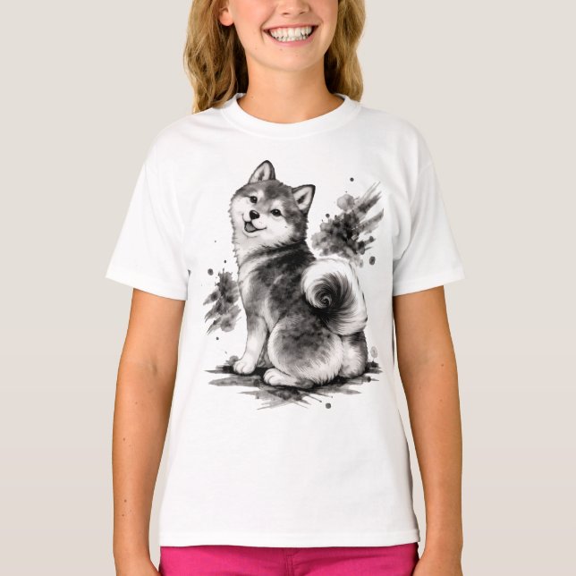 【Cute Husky Japanese Ink Kids T-Shirt】 T-Shirt (Vorderseite)