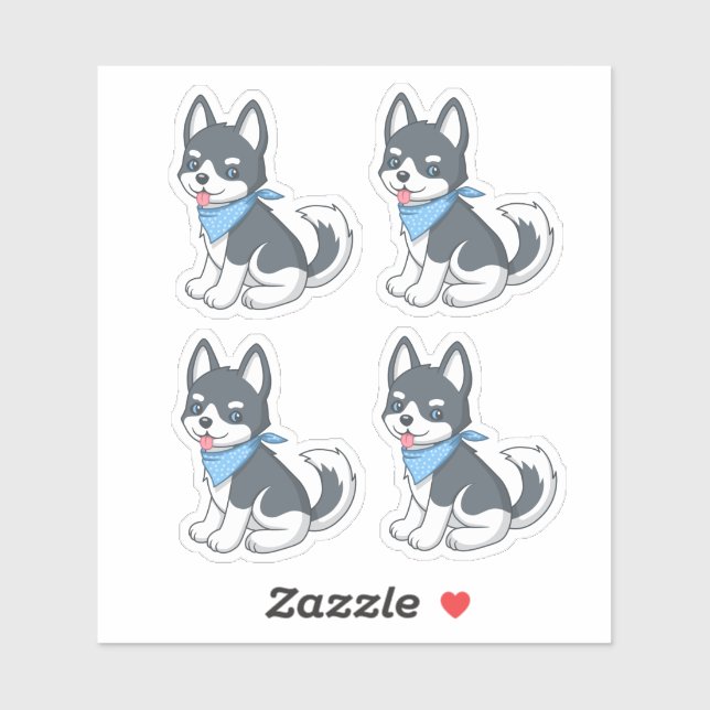 Cute Husky Puppy Dog 4 Aufkleber (Blatt)