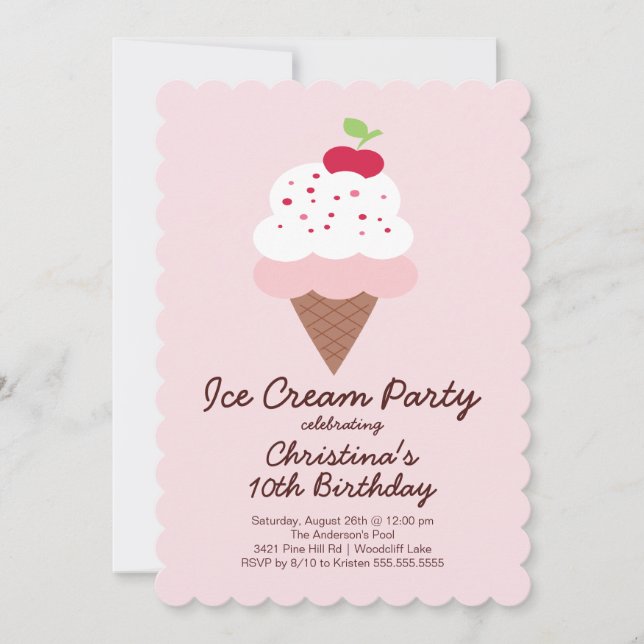 Cute Ice Cream Anniversaire Fête Invitation (Devant)
