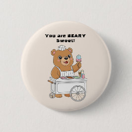 Cute Ice Cream Bear "Beary Sweet" Kids Valentine Button