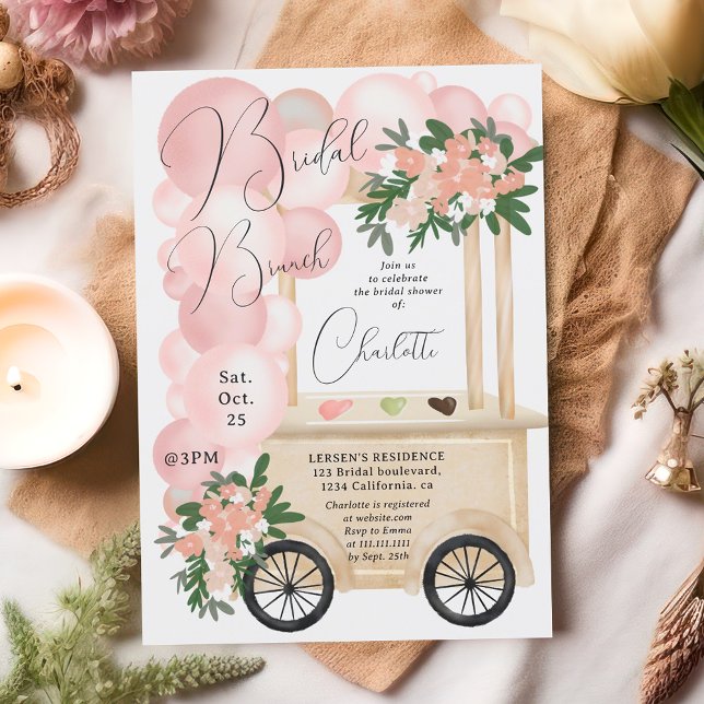 Cute ice cream cart pink balloons bridal shower einladung (Cute ice cream cart pink balloons bridal shower invitation)