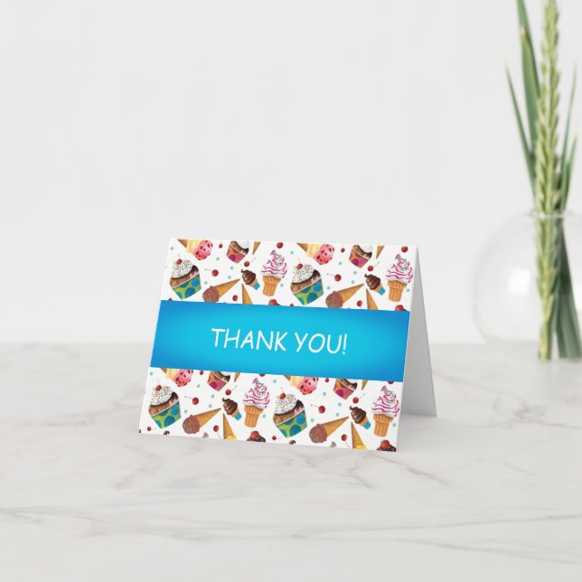 Cute Ice Cream Print Child's Thank You Card Dankeskarte (Vorderseite)