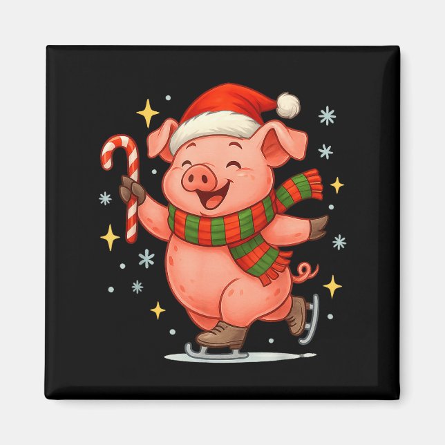 Cute Ice Skating G Funny Santa Christmas Holiday  Magnet (Vorne)