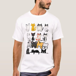 Cute Illustrated Cat Squad on Black Background T-Shirt