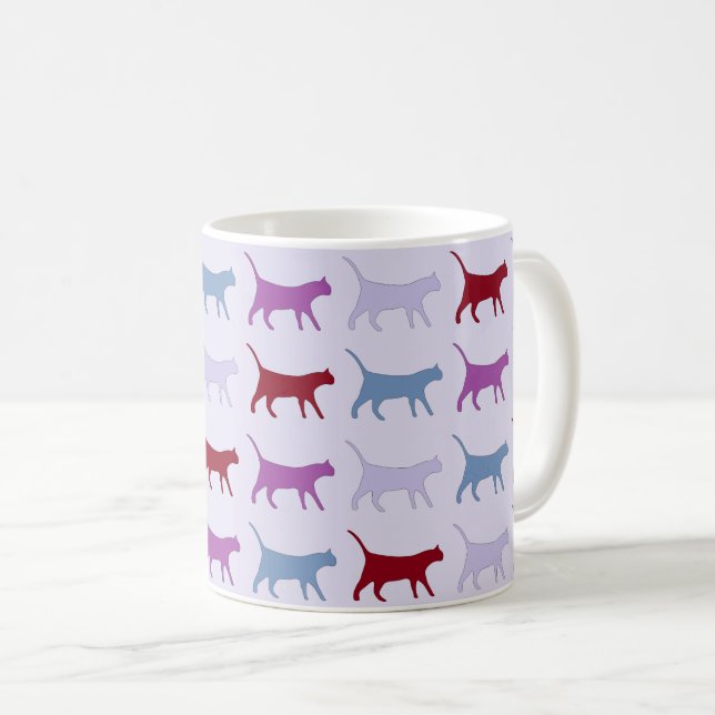 Cute Illustrated Cats Walking Purple Pattern Kaffeetasse (VorderseiteRechts)