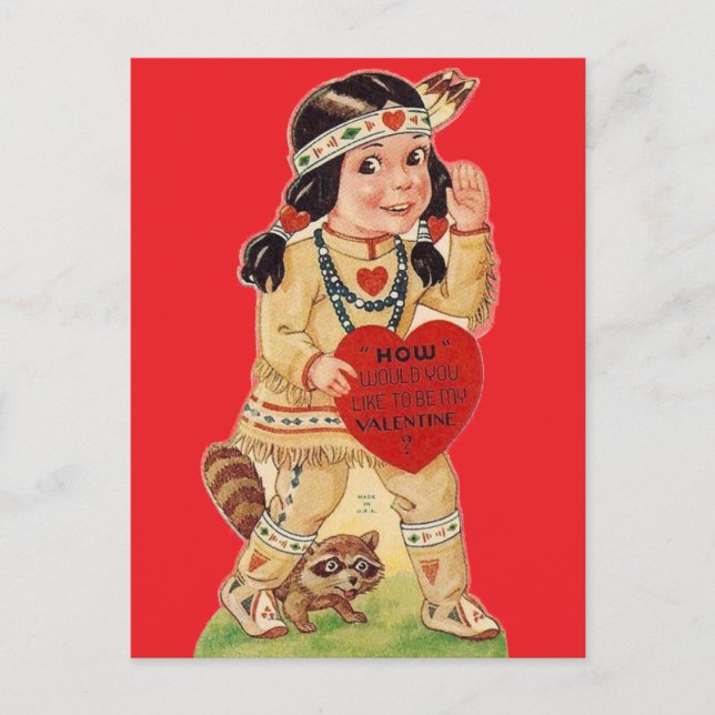 Cute Indian Squaw Vintage Valentine Postcard Postkarte (Vorderseite)