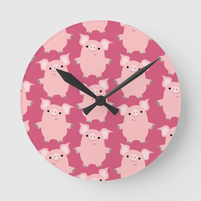 Cute Inquisitive Cartoon Pigs Wall Clock Runde Wanduhr (Vorderseite)