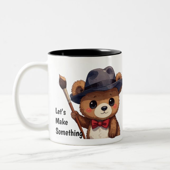 Cute Inspiring Bear Design Invent Make Something Zweifarbige Tasse (Links)