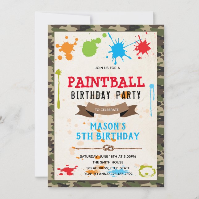 Cute invitation de la fête de l'armée de paintball (Devant)