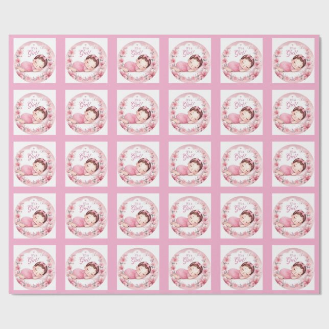 Cute It’s a Girl Baby Announcement  Geschenkpapier (Flach)