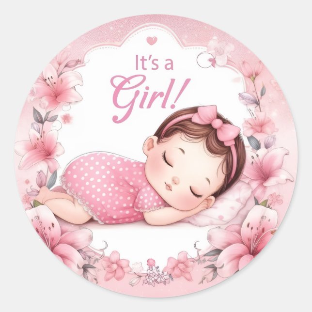 Cute It’s a Girl Baby Announcement  Runder Aufkleber (Vorderseite)